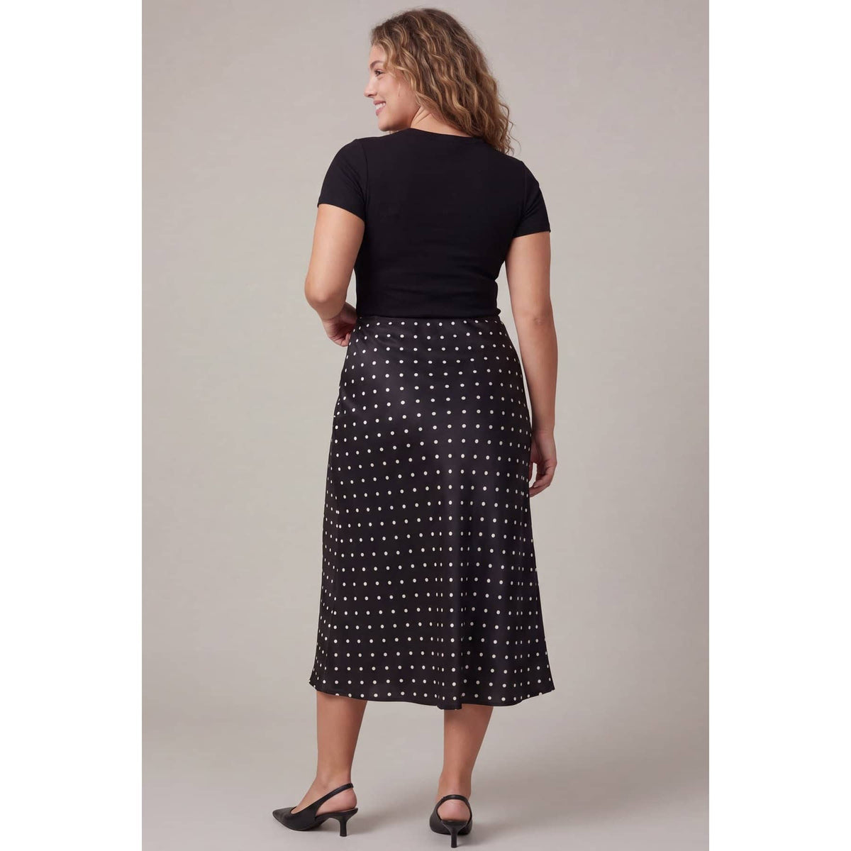 Polka Dot Printed Elastic Wasitband Midi Skirts - Plus Size