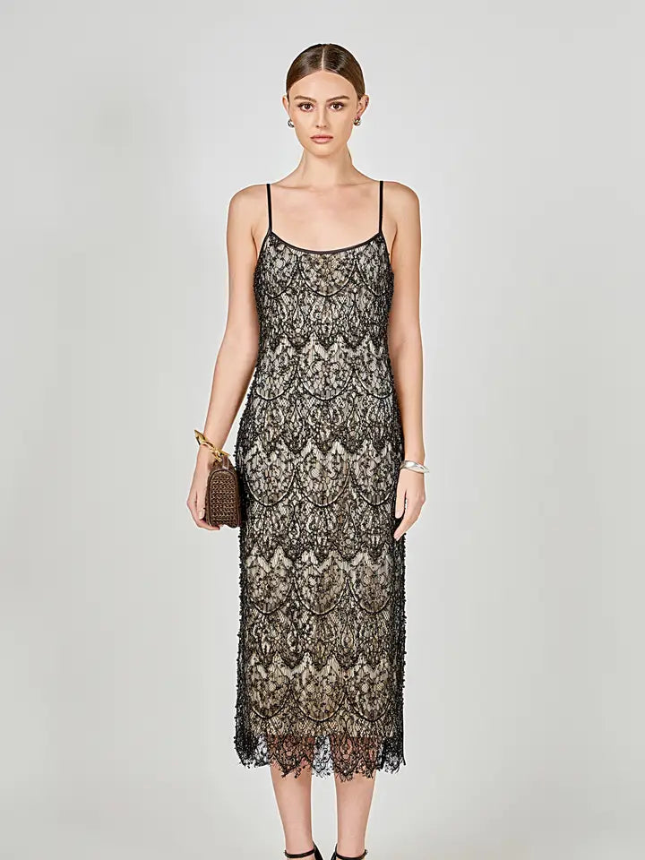 Tiana Beaded Lace Midi Dress