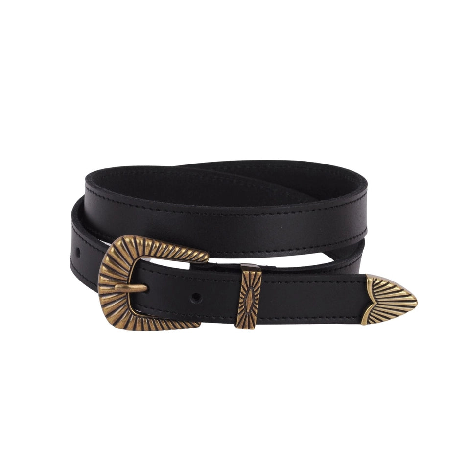 Leather Belt with Brass Buckle