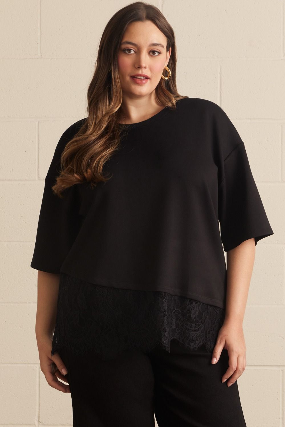 Lillian Lace Hem Knit Top - Plus Size