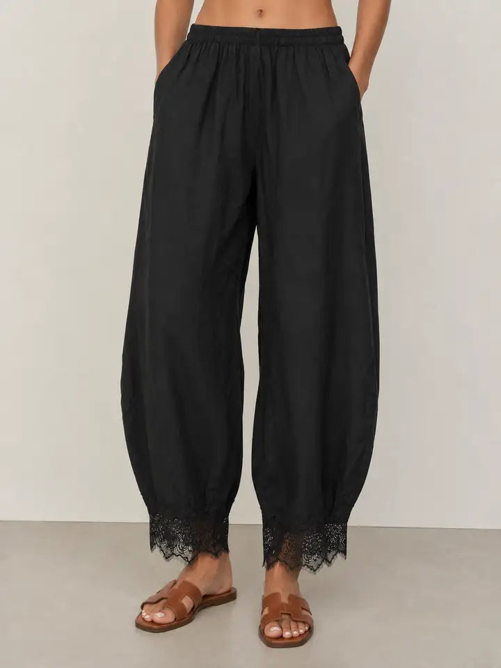 Whitney Woven Barrel Pants with Lace Detail