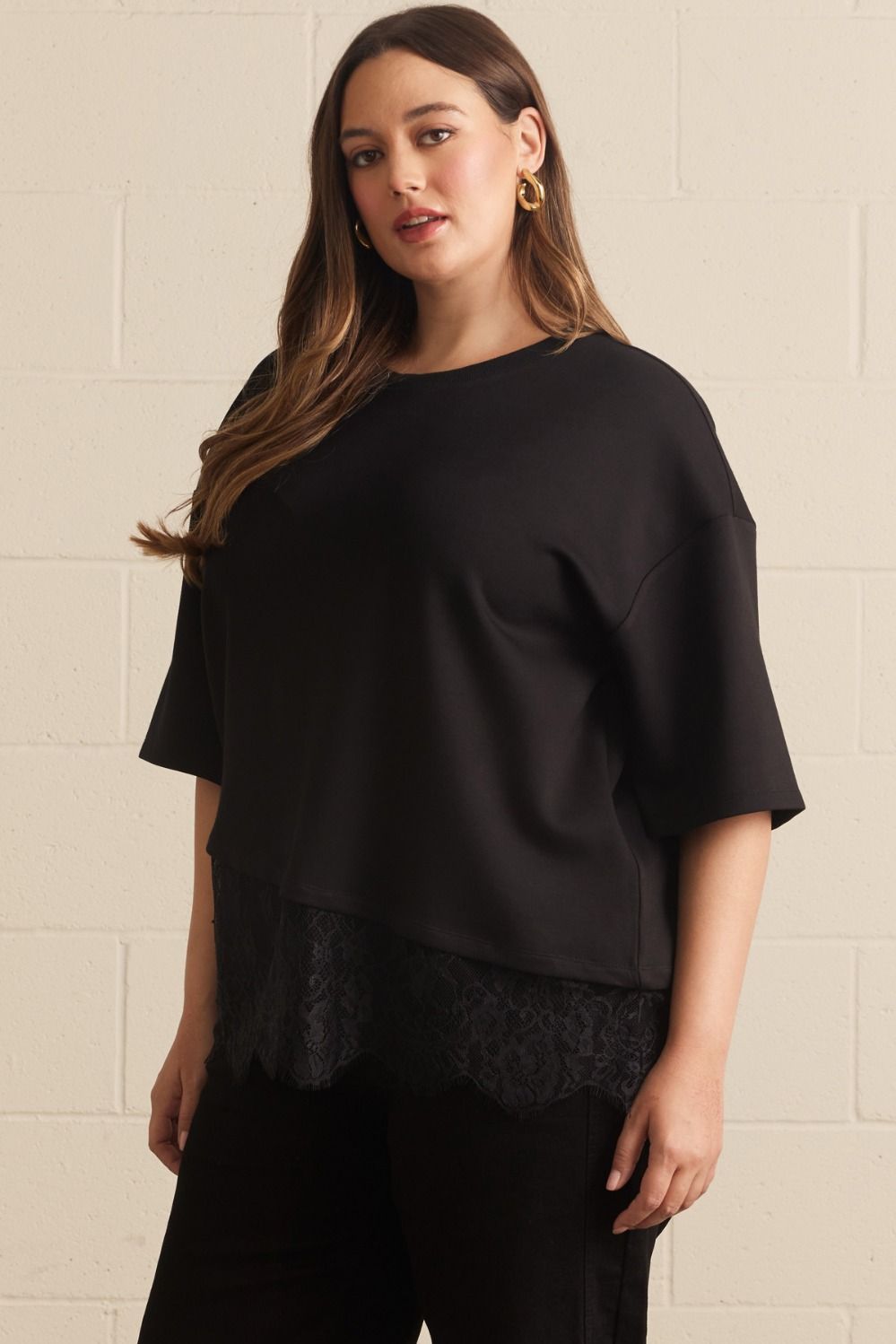 Lillian Lace Hem Knit Top - Plus Size