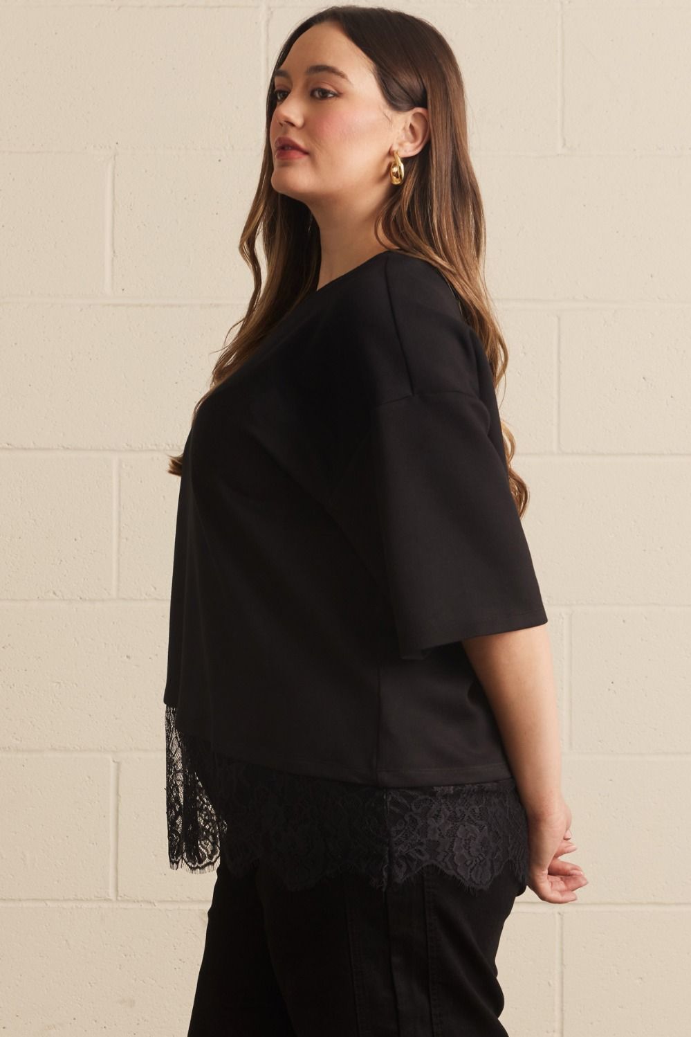 Lillian Lace Hem Knit Top - Plus Size