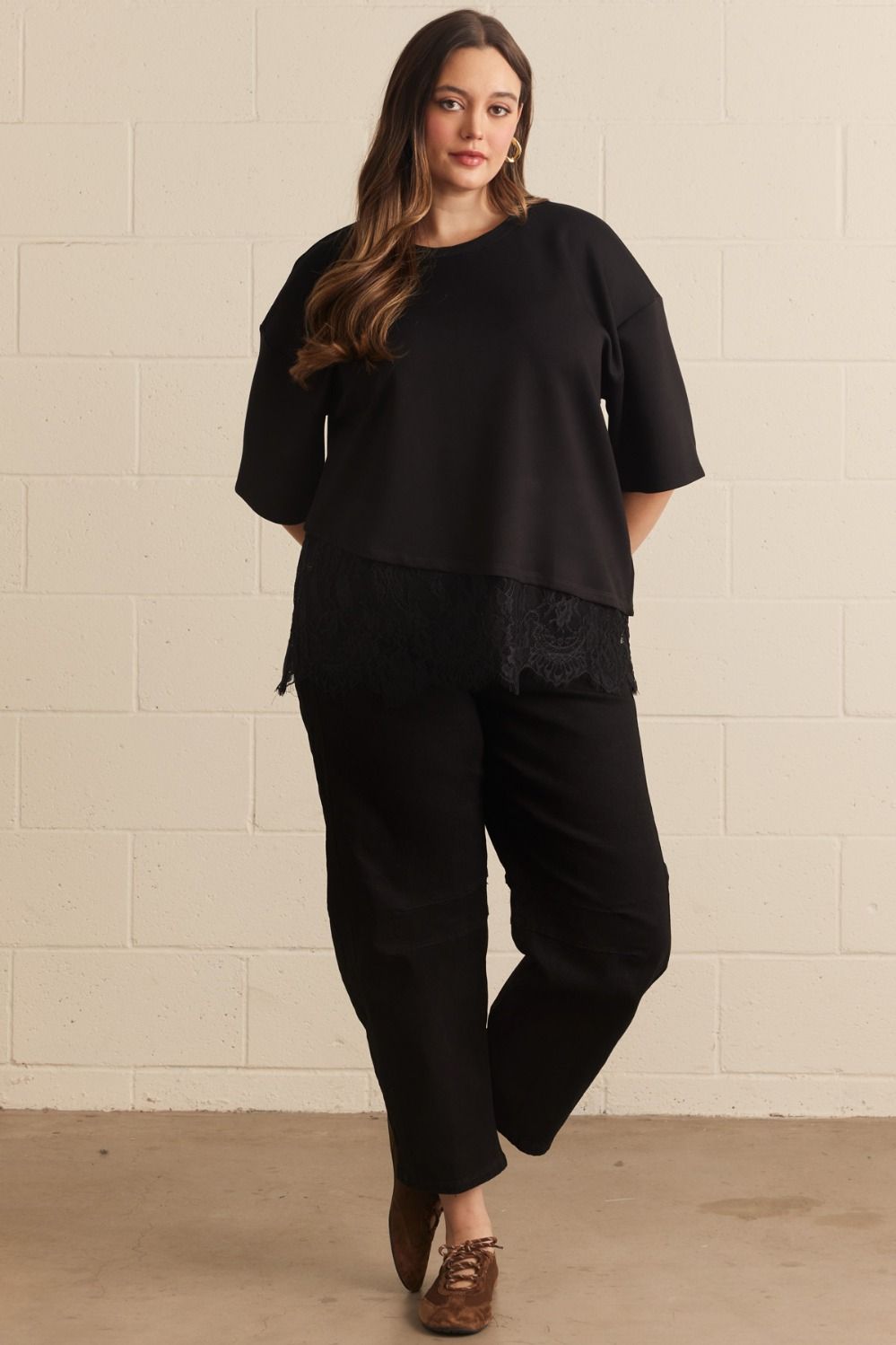 Lillian Lace Hem Knit Top - Plus Size
