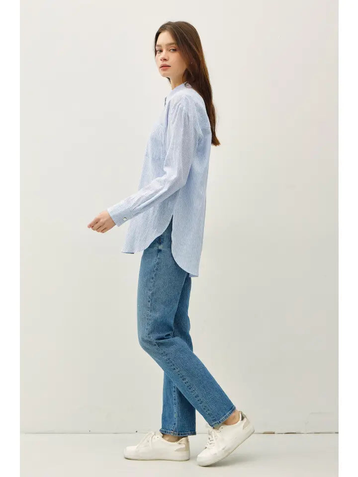 Londyn Linen Pinstripe Button Up Shirt