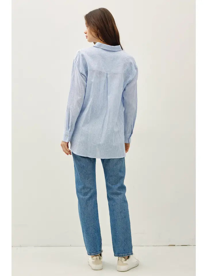 Londyn Linen Pinstripe Button Up Shirt