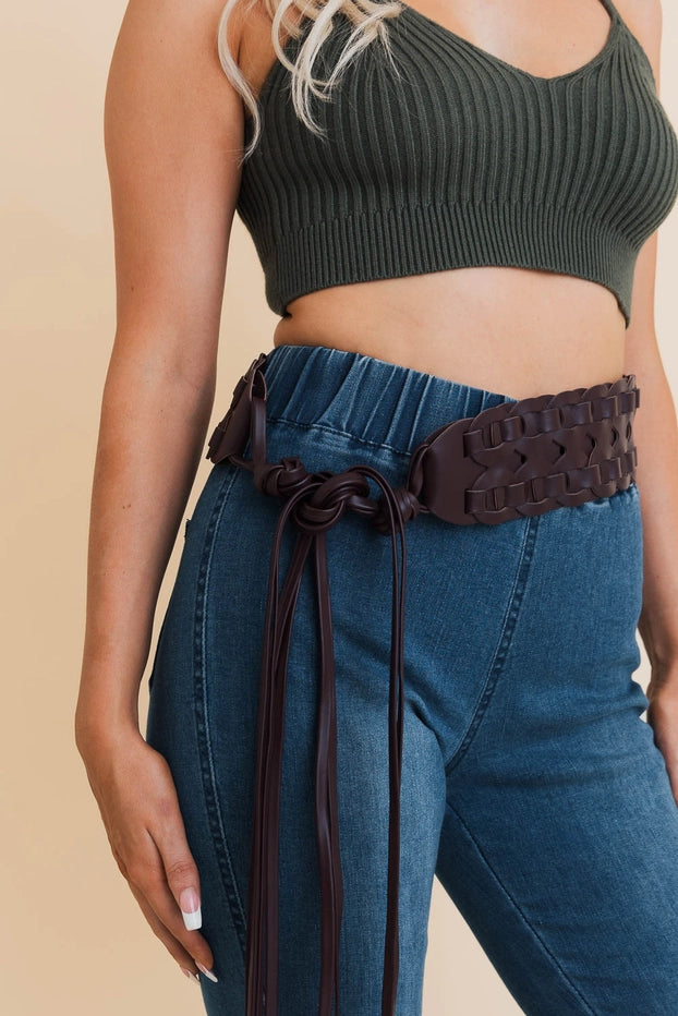 Wide Woven Leather Belt