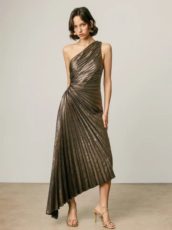 Cameron One Shoulder Pleated Dress