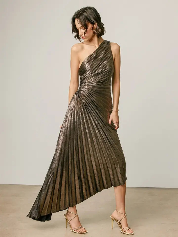Cameron One Shoulder Pleated Dress