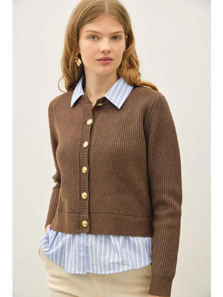 Samatha Stripe Shirt Layered Cardigan