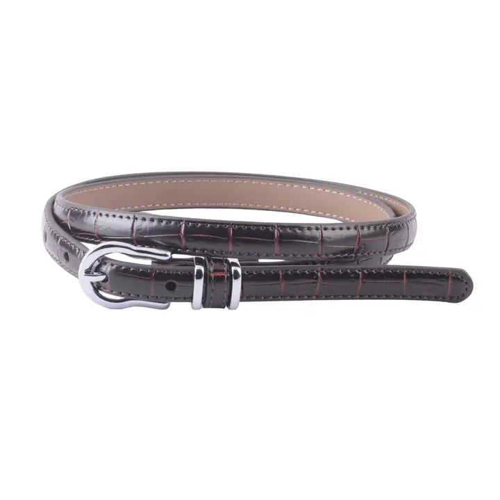 Skinny Croco Belt with Silver Equestrian Buckle