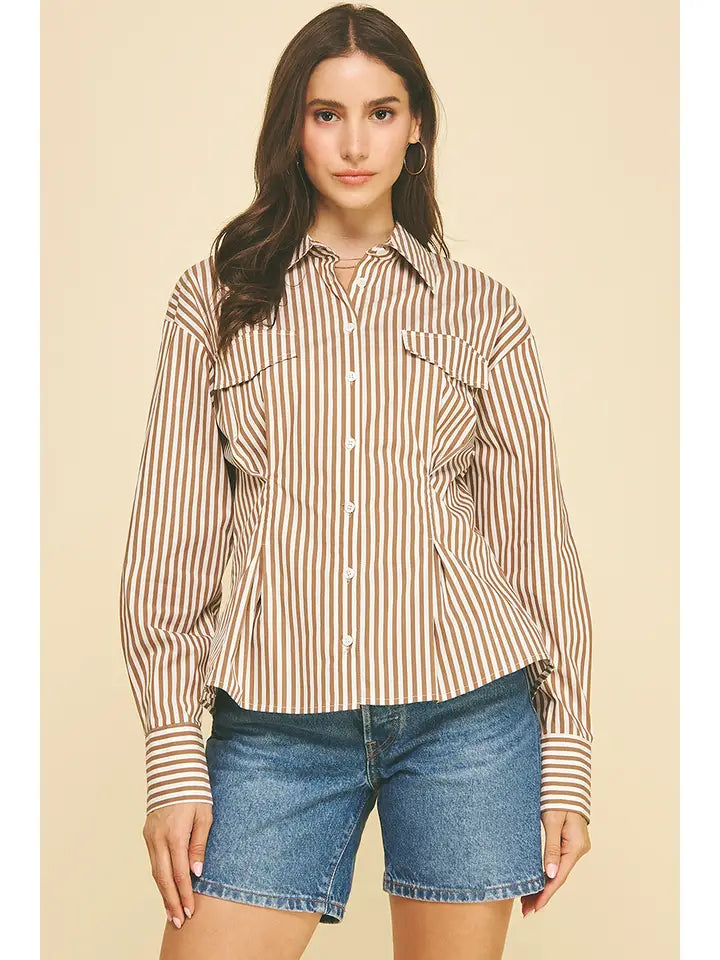 Suzette Stripe Tucked Button Down Shirt