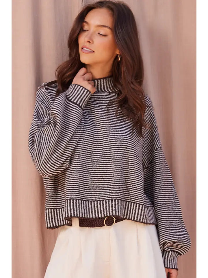 BRee Mock Neck Stripe Knit Sweater