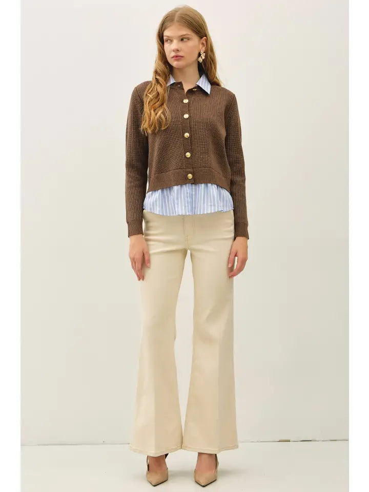 Samatha Stripe Shirt Layered Cardigan
