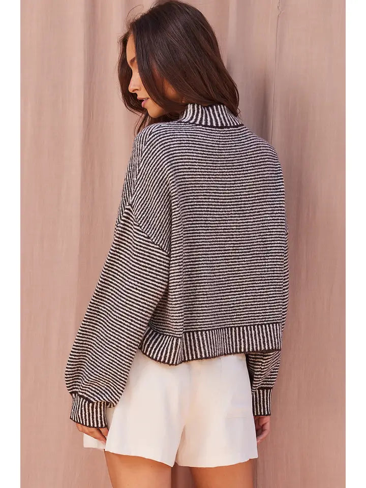 BRee Mock Neck Stripe Knit Sweater