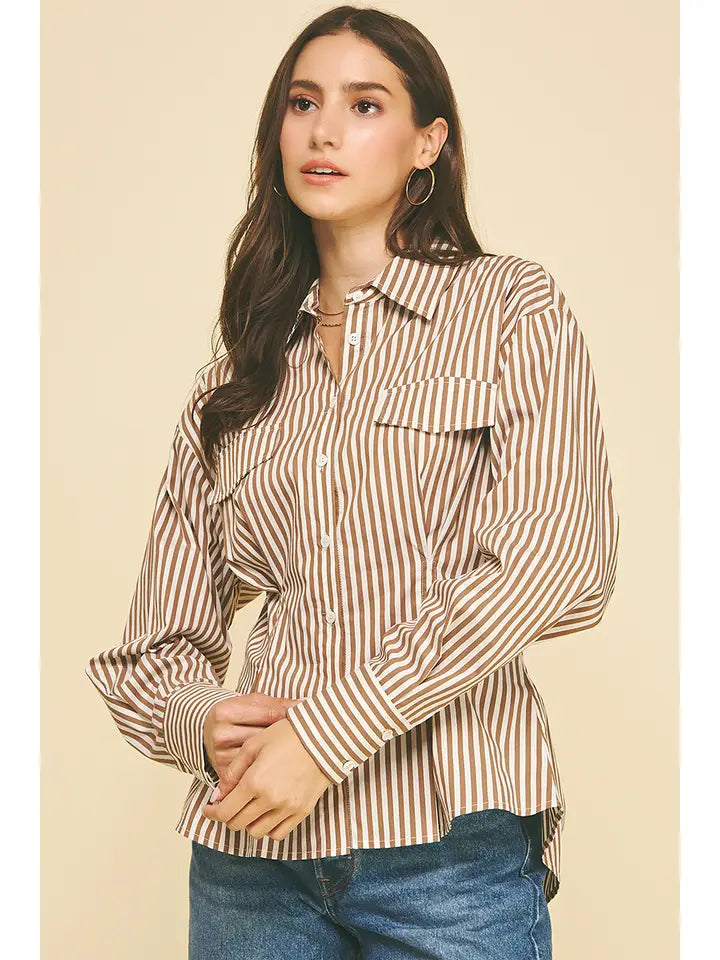 Suzette Stripe Tucked Button Down Shirt