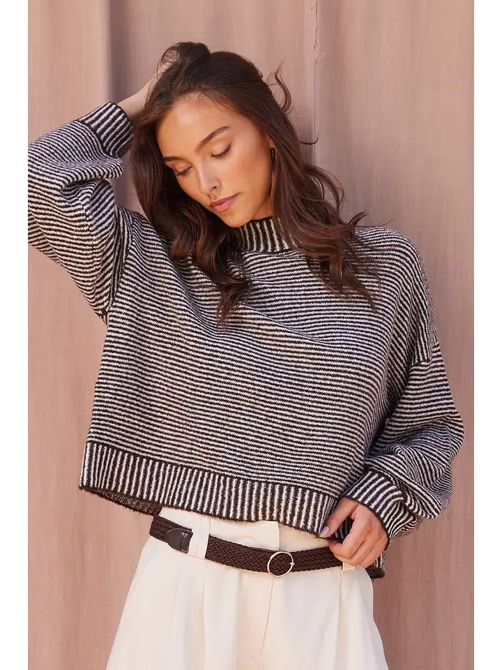 BRee Mock Neck Stripe Knit Sweater
