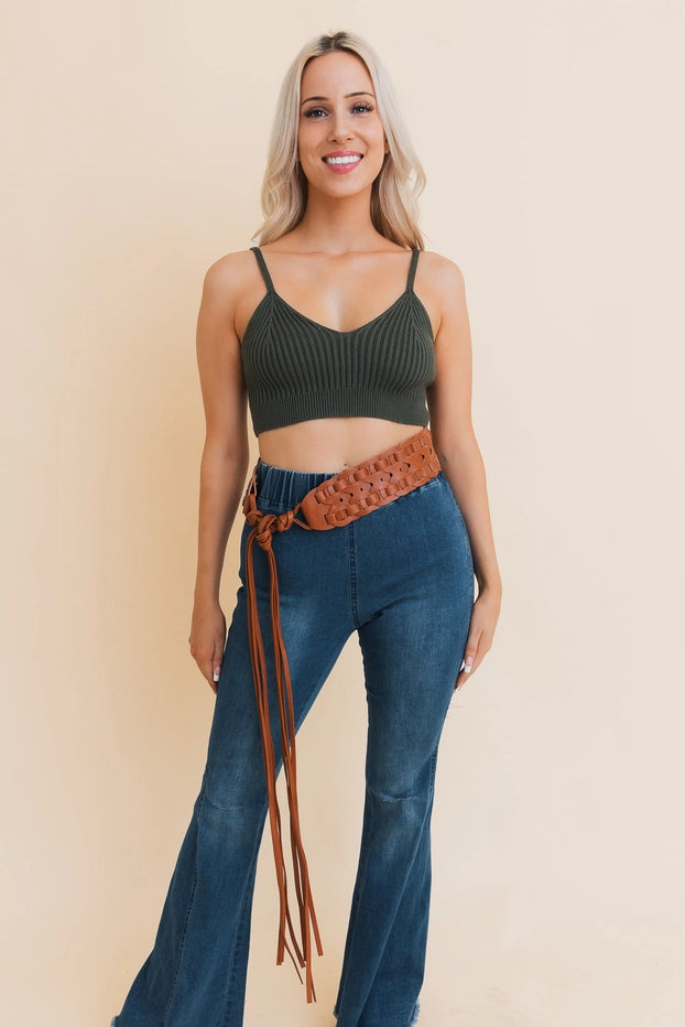 Wide Woven Leather Belt