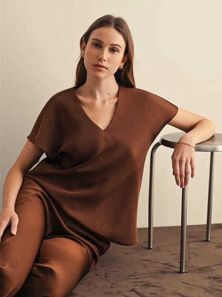 Linnea V Neck Satin Top
