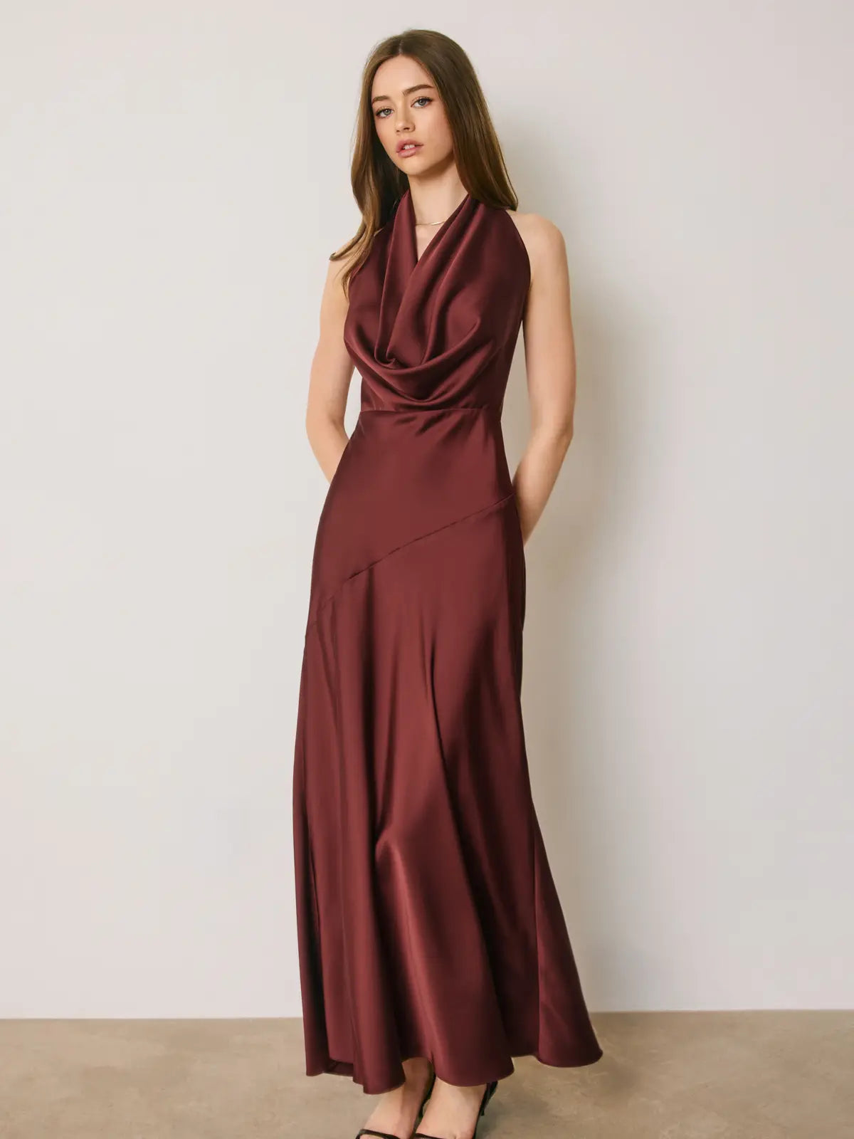 Reese Satin Draped Halter Neck Maxi Dress