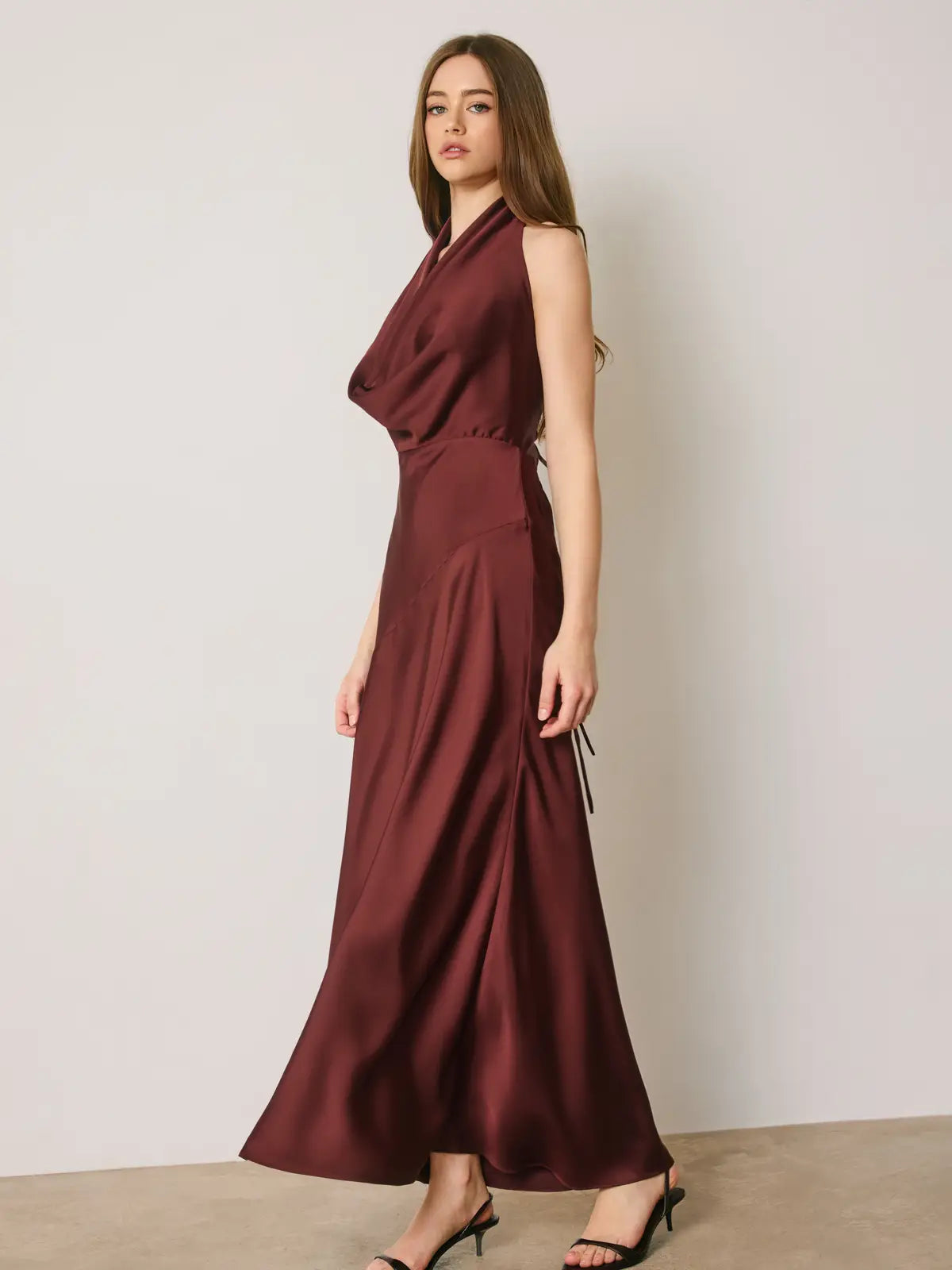 Reese Satin Draped Halter Neck Maxi Dress