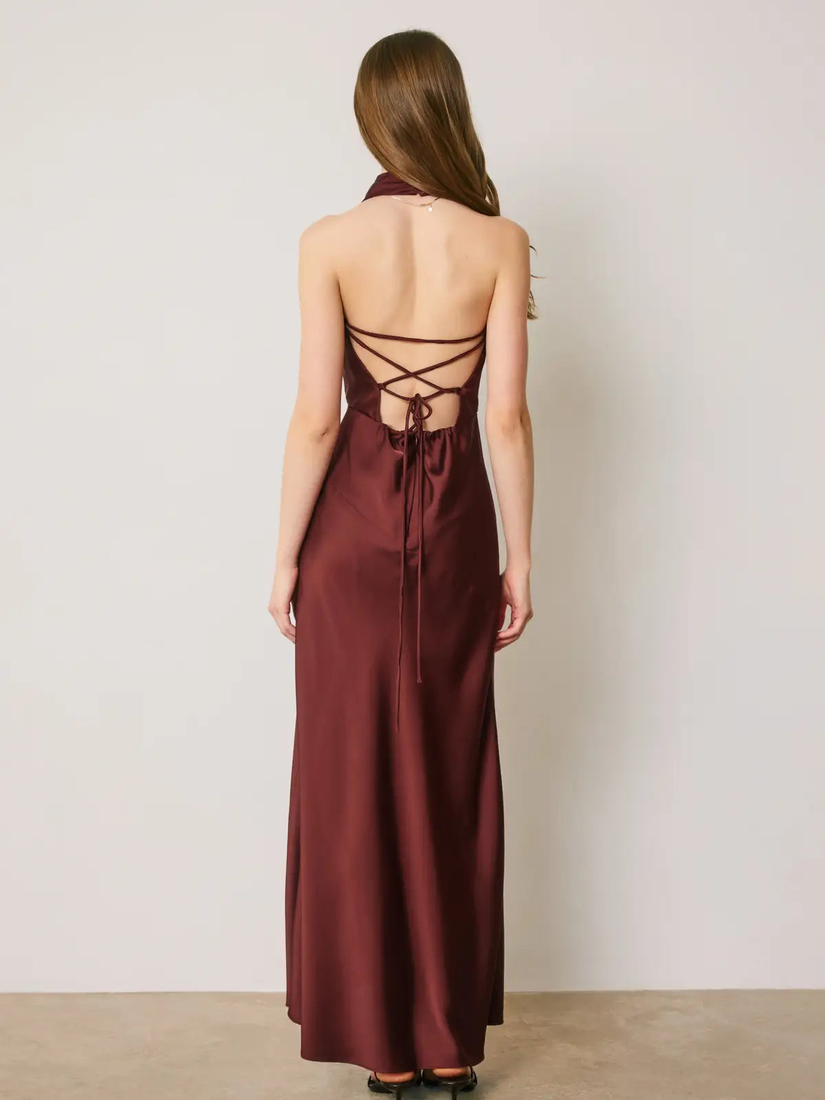 Reese Satin Draped Halter Neck Maxi Dress