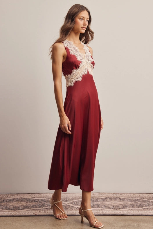 Leah Lace Trim Satin Dress