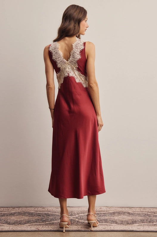 Leah Lace Trim Satin Dress