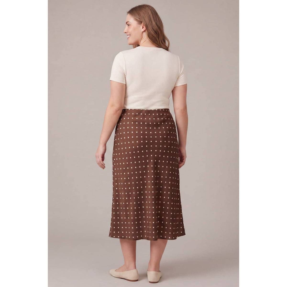 Polka Dot Printed Elastic Wasitband Midi Skirts - Plus Size