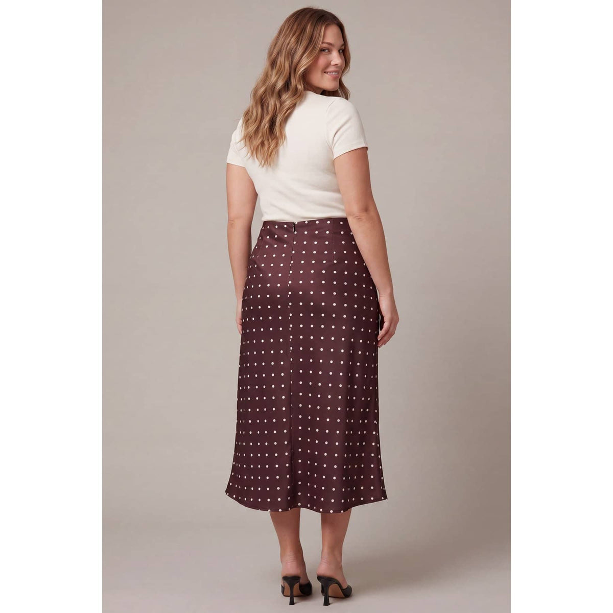 Polka Dot Printed Elastic Wasitband Midi Skirts - Plus Size