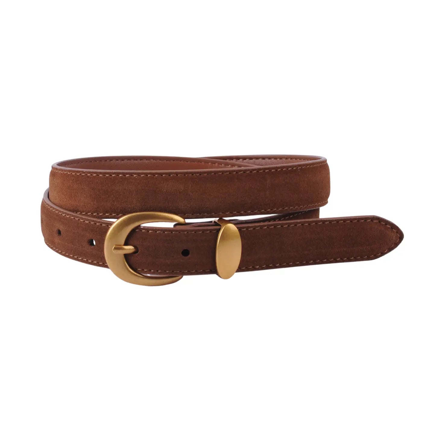 Suede Belt With Gold Curve Buckle
