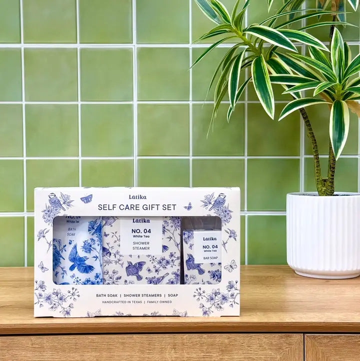 Self Care Gift Set - White Tea Bath, Steamer &amp; Soap
