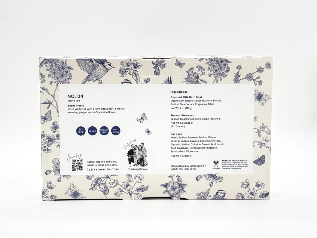 Self Care Gift Set - White Tea Bath, Steamer &amp; Soap