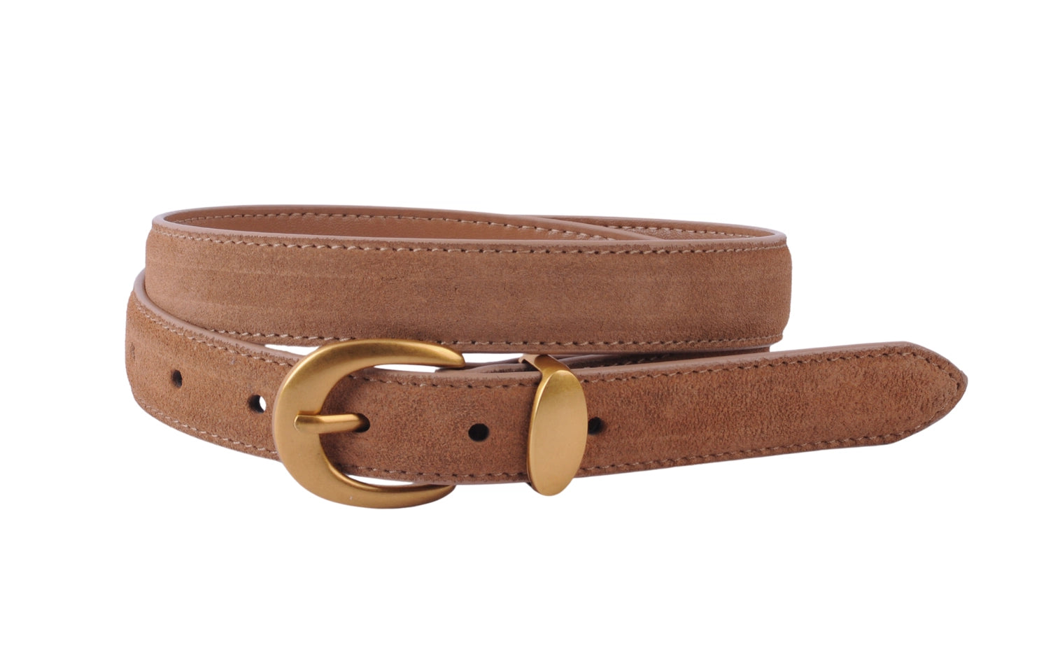 Suede Belt With Gold Curve Buckle