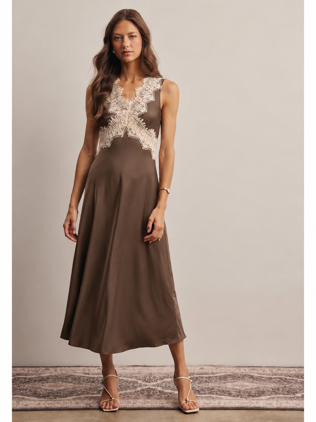 Leah Lace Trim Satin Dress