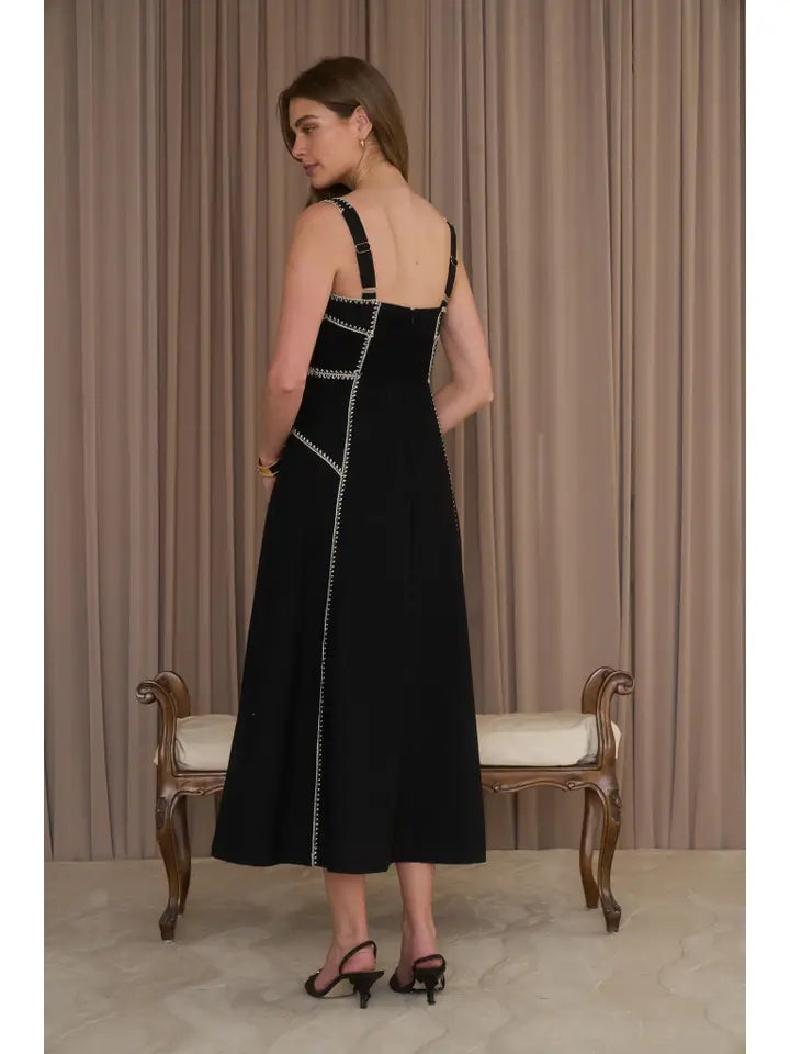 Onyx Contrast Stitch Corset Midi Dress