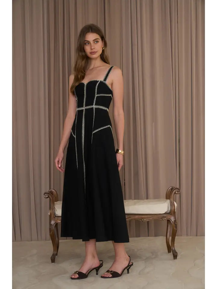 Onyx Contrast Stitch Corset Midi Dress