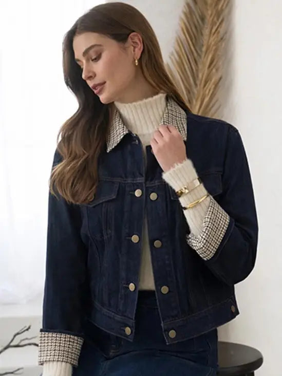 Evie Plaid Collar Denim Jacket