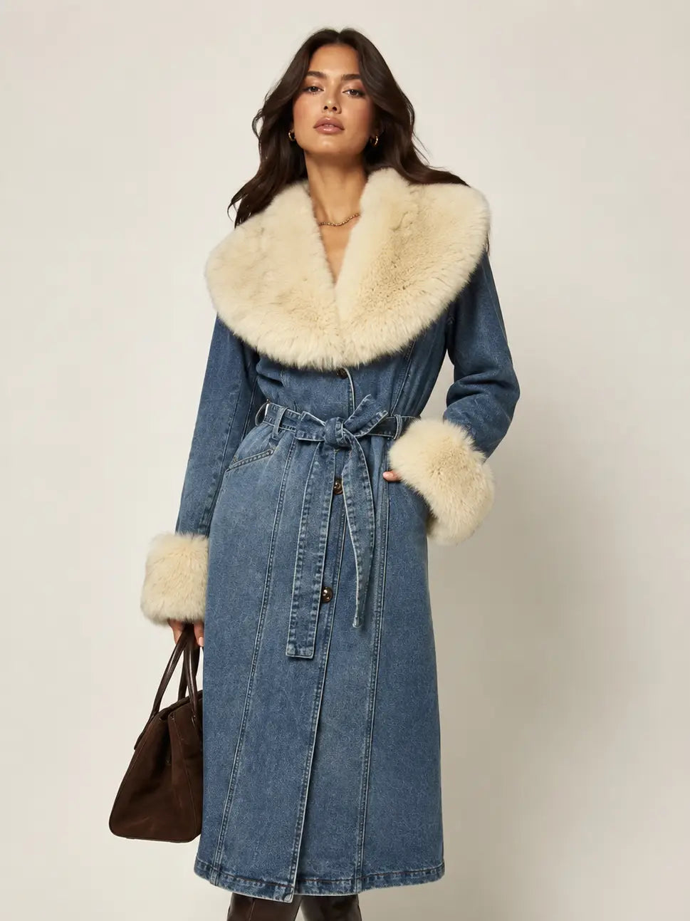 Michelle Denim Fur Coat