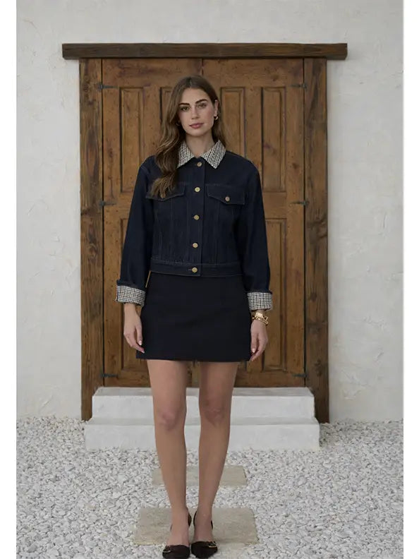 Evie Plaid Collar Denim Jacket