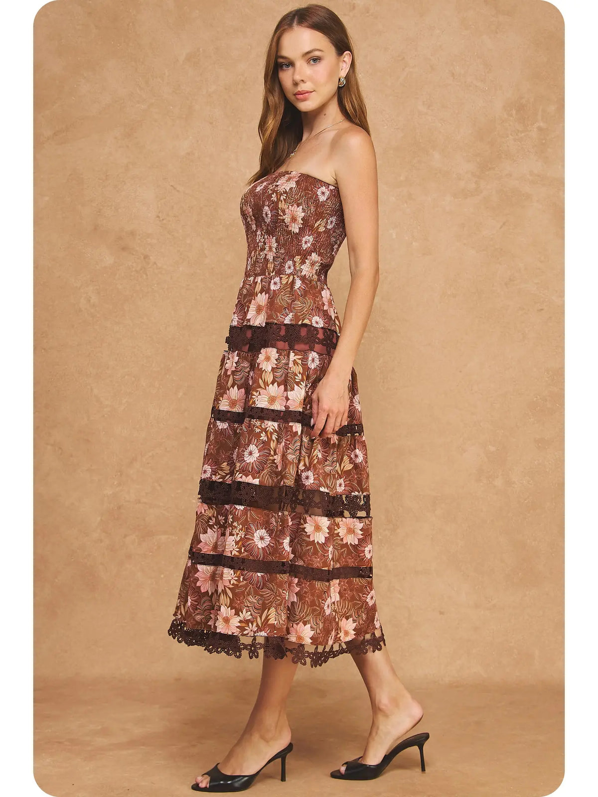Raveena Smocked Lace Midi Dress