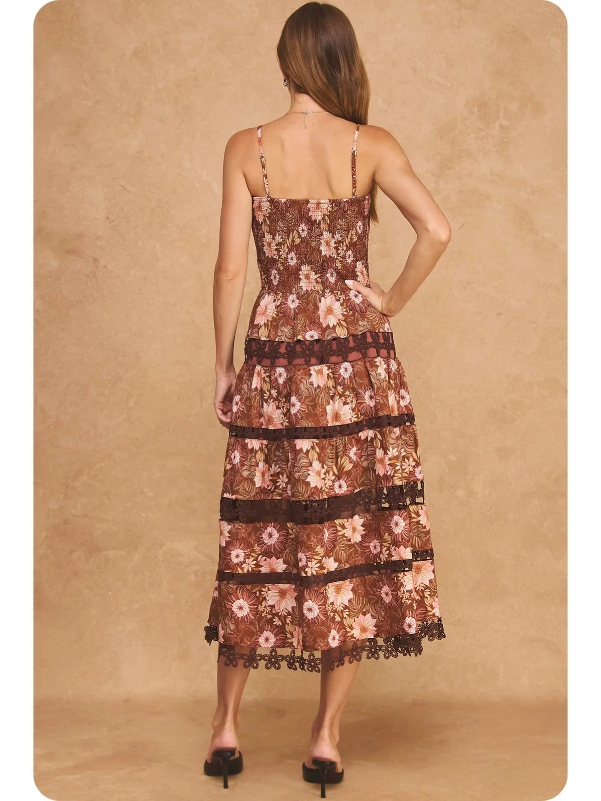 Raveena Smocked Lace Midi Dress