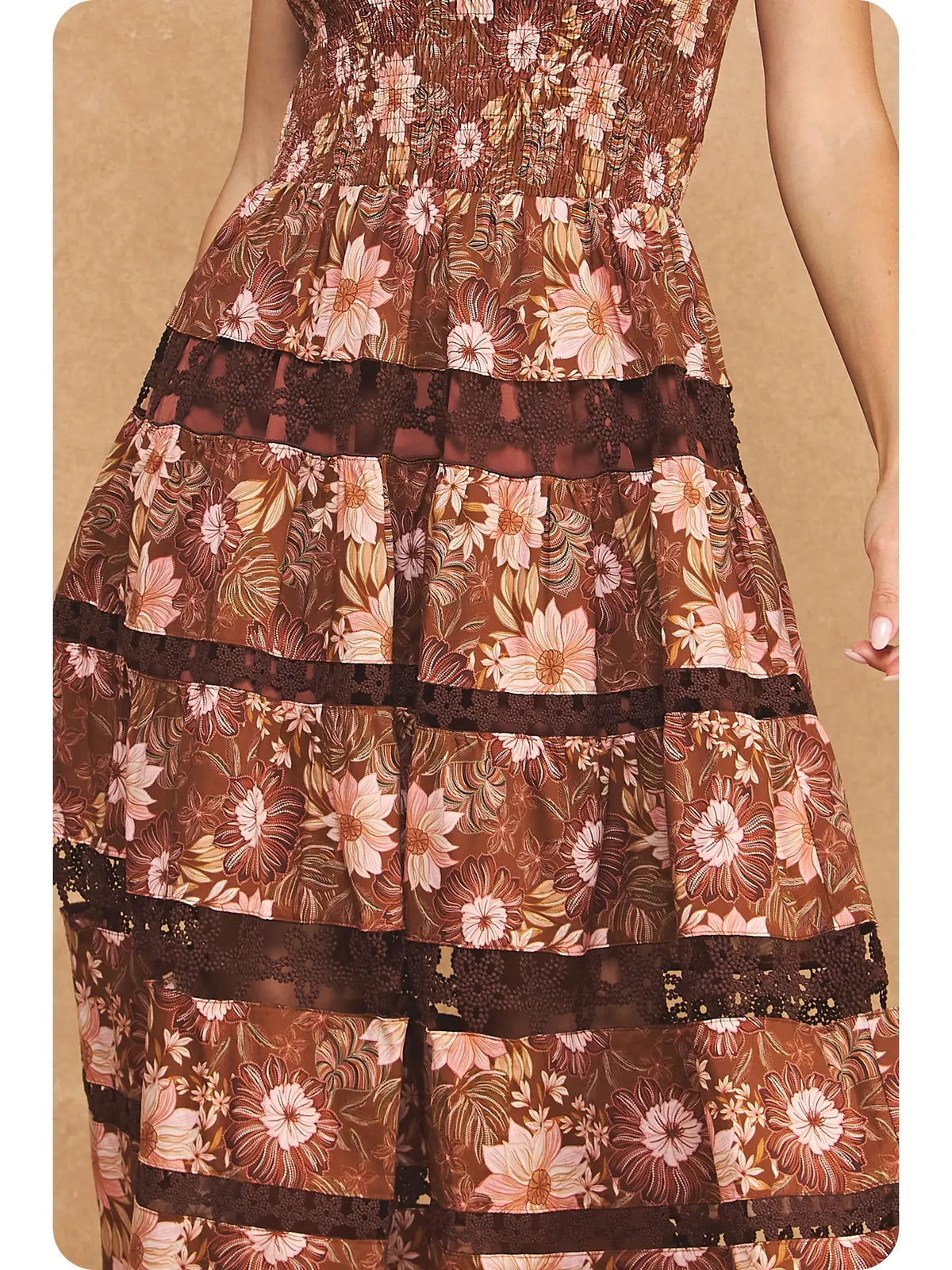 Raveena Smocked Lace Midi Dress
