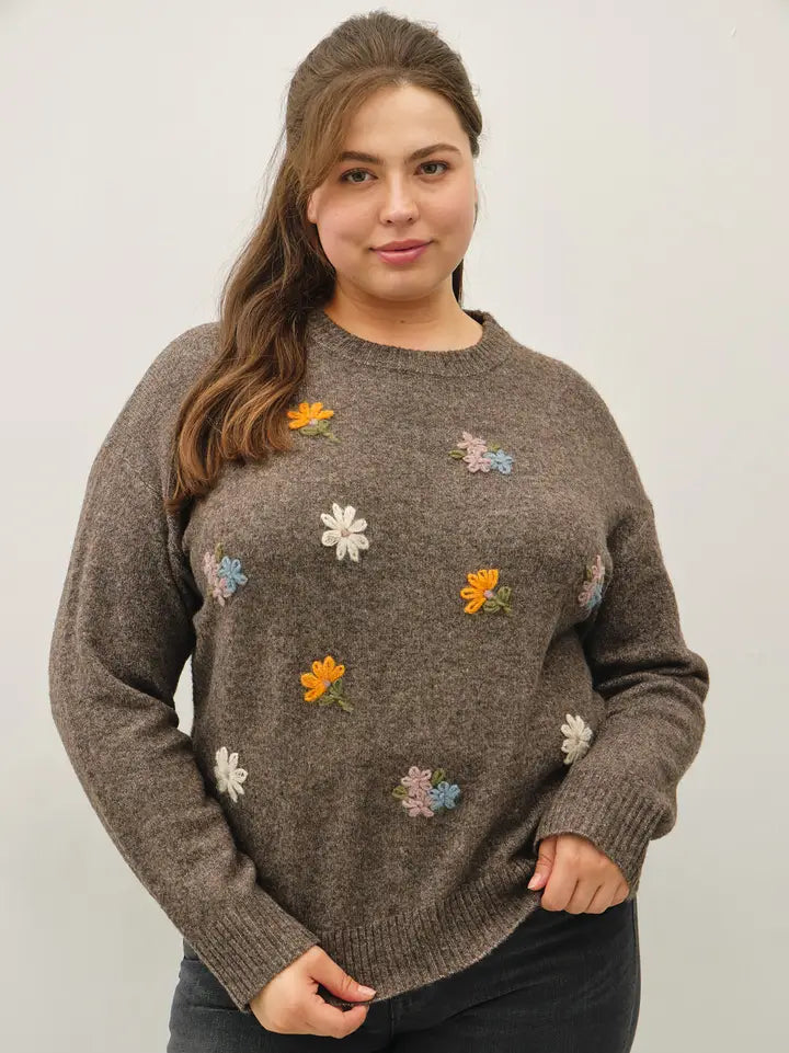Josie Floral Embroidered Sweater - Plus Size