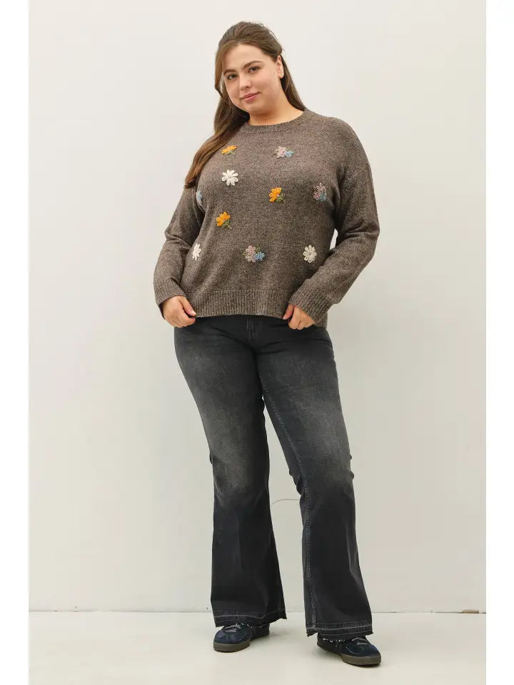 Josie Floral Embroidered Sweater - Plus Size