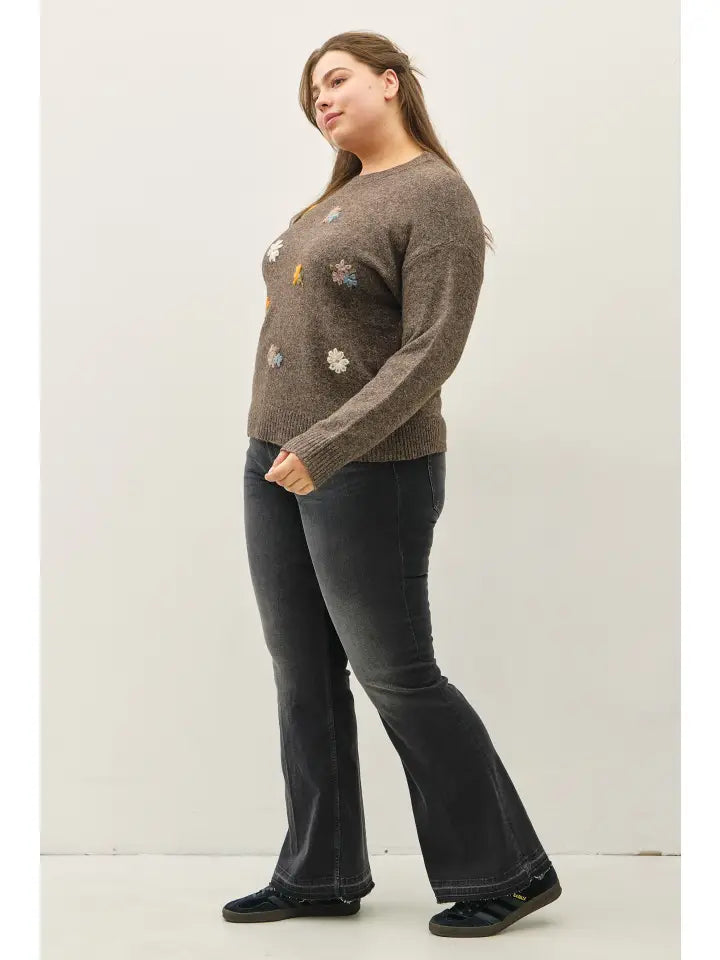 Josie Floral Embroidered Sweater - Plus Size