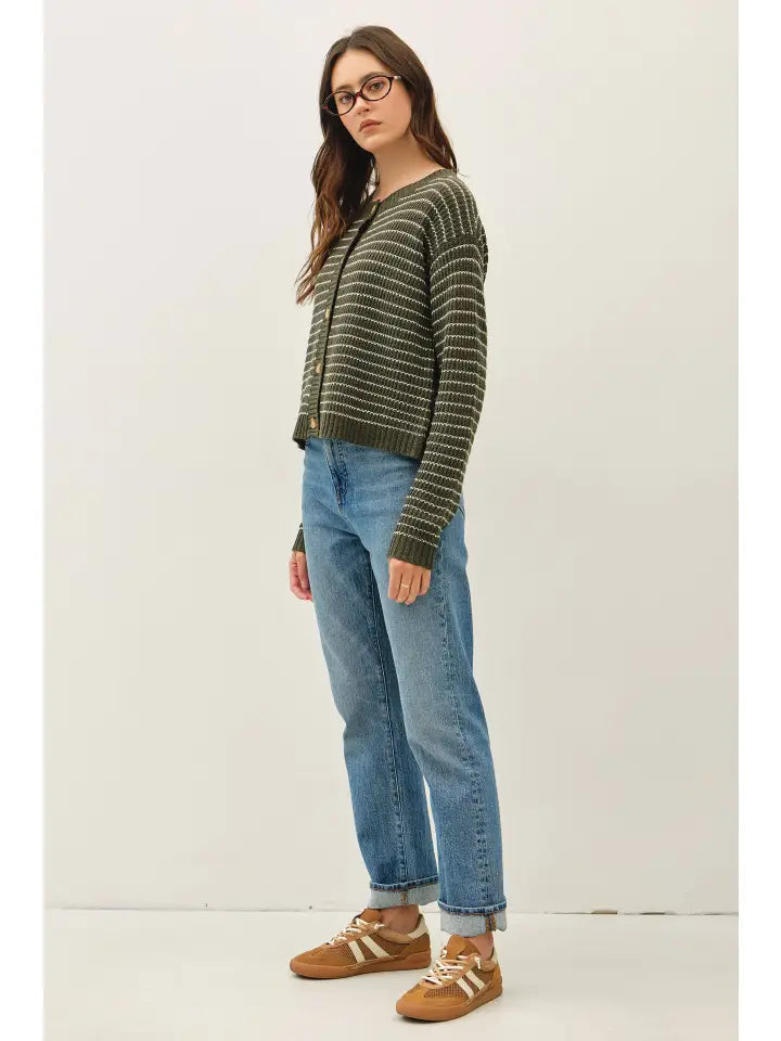 Sydney Striped Waffle Knit Cardigan