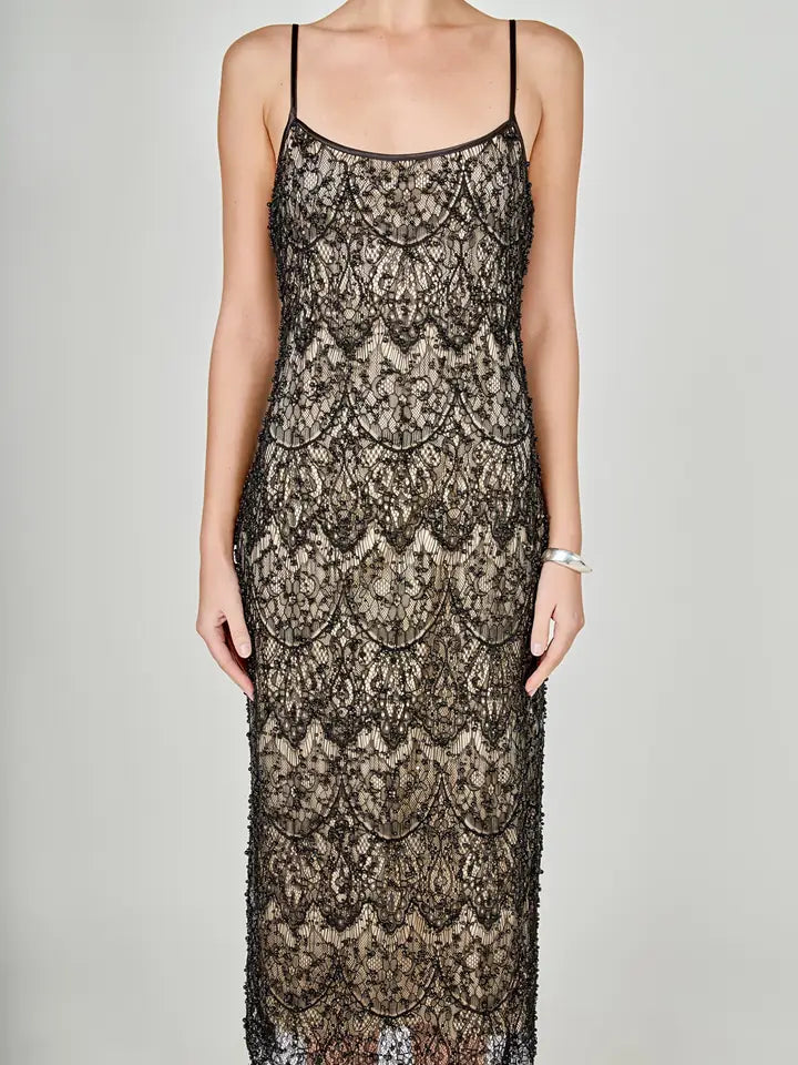 Tiana Beaded Lace Midi Dress
