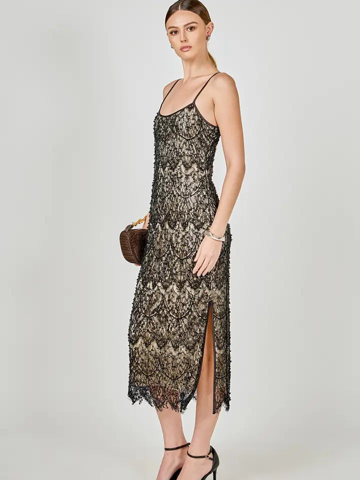 Tiana Beaded Lace Midi Dress