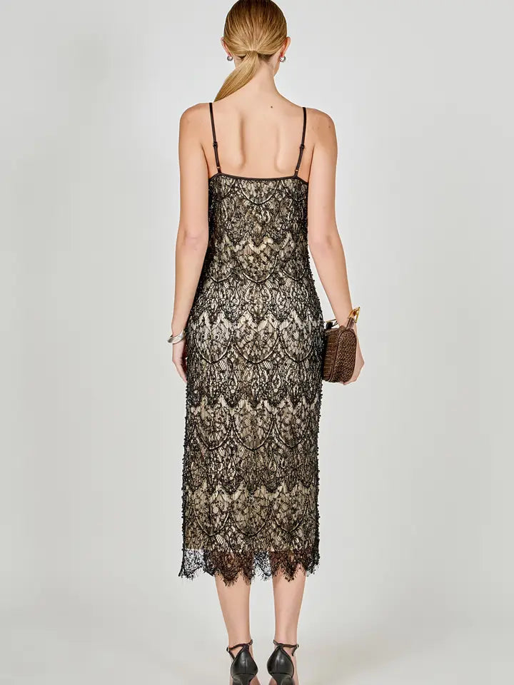 Tiana Beaded Lace Midi Dress